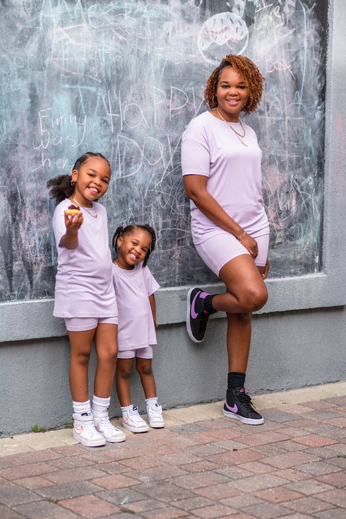 Purple "Effortless" Mommy & Me Biker Shorts Set